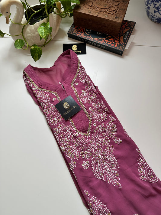 Georgette Stone Kurta- Mulberry