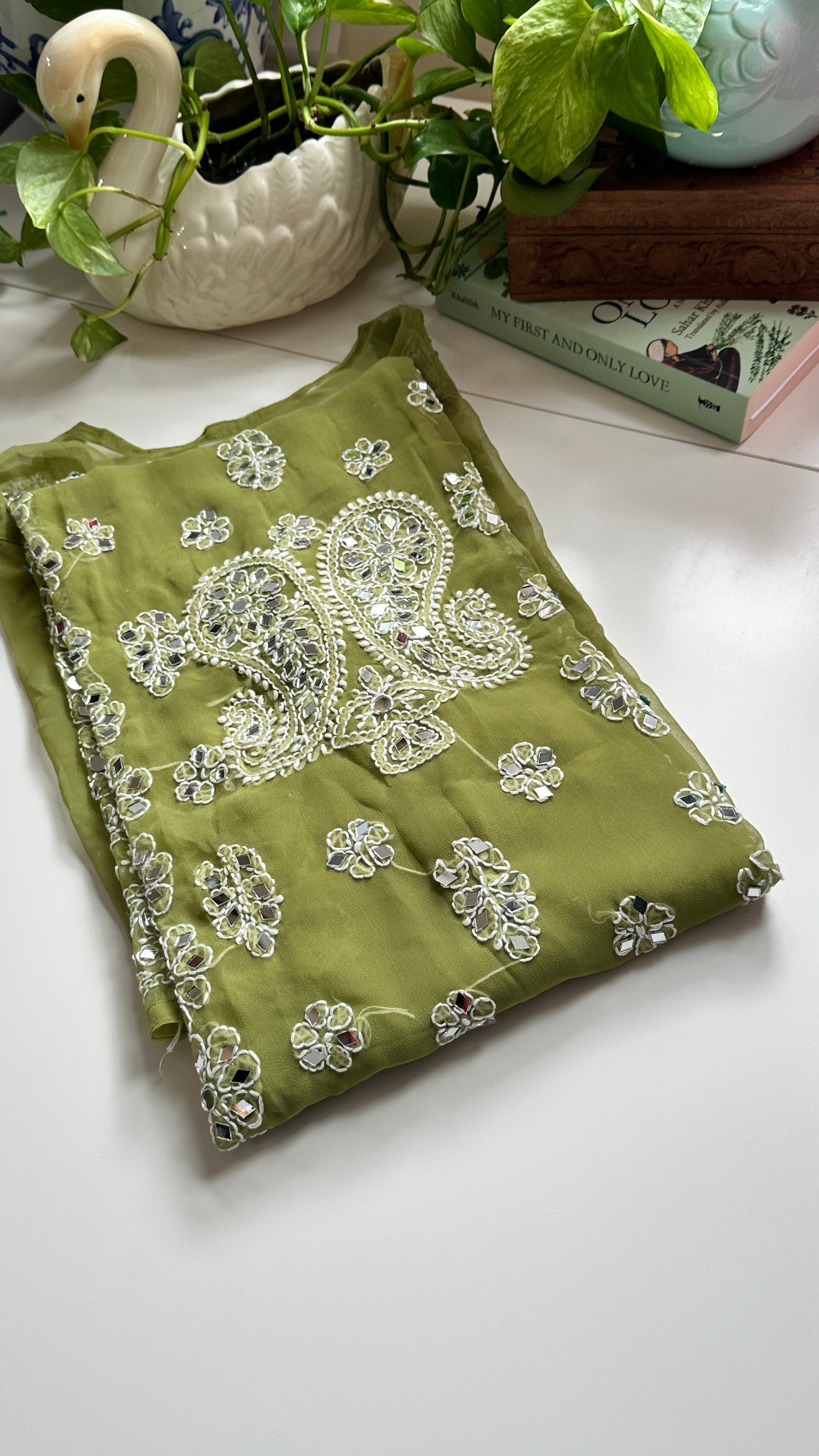 Olive Green - Georgette Mirror Kurta