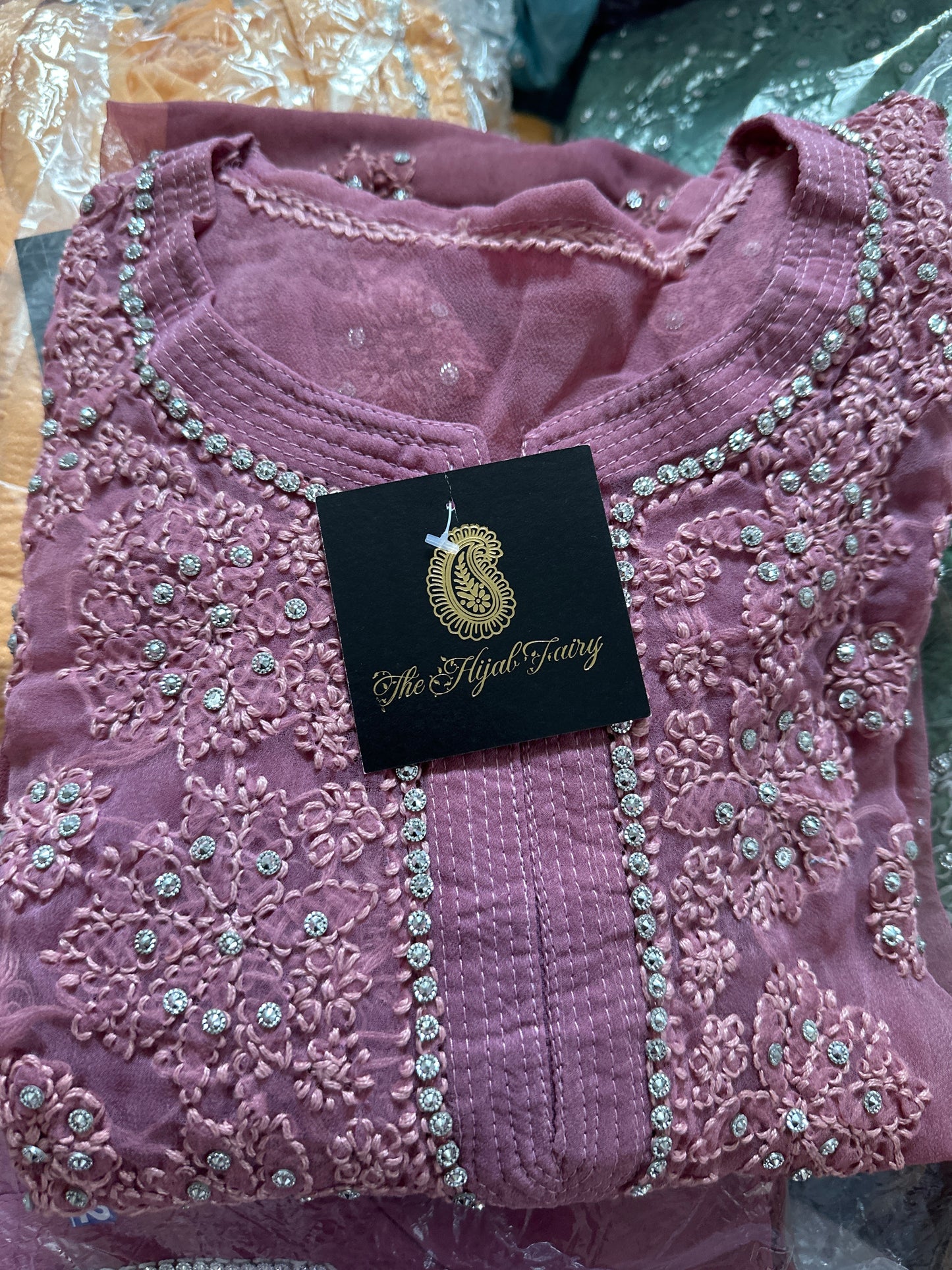 Georgette Stone Kurta- Mulberry