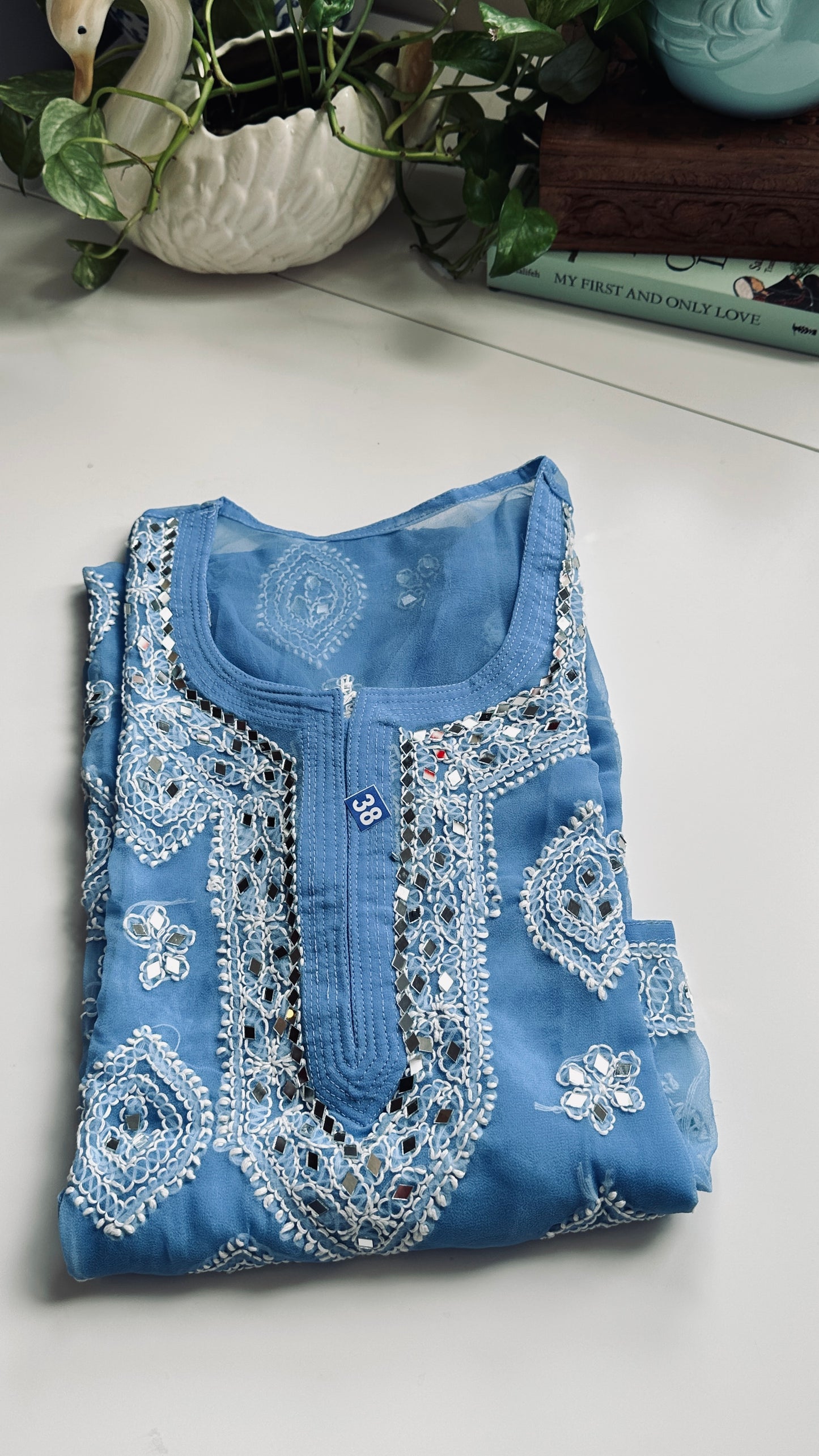 Cornflower Blue - Georgette Mirror Kurta
