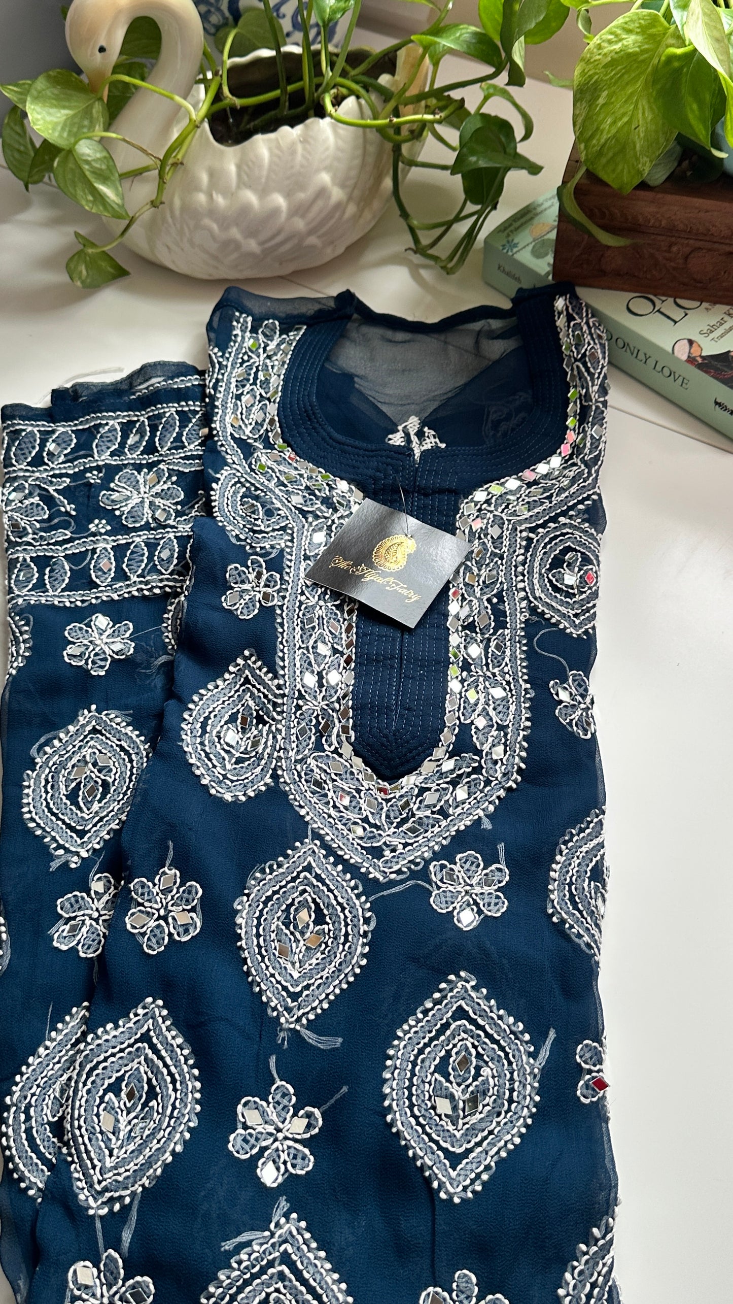 Teal Blue - Georgette Mirror Kurta