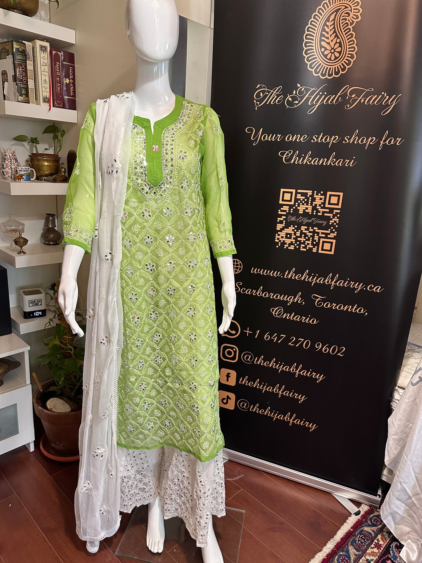 Basil Green - Georgette Mirror Kurta