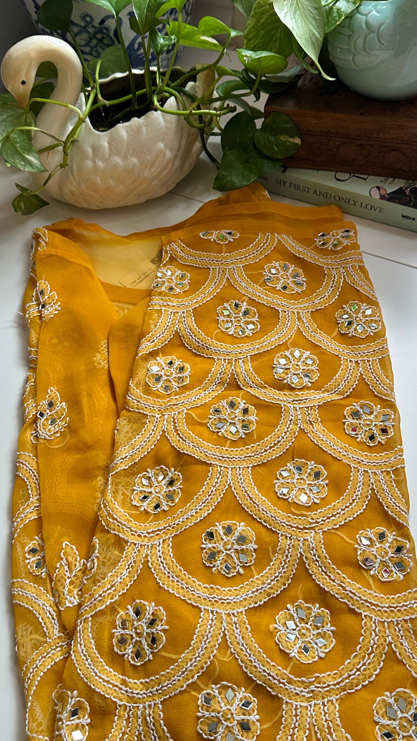 Mustard - Georgette Mirror Kurta