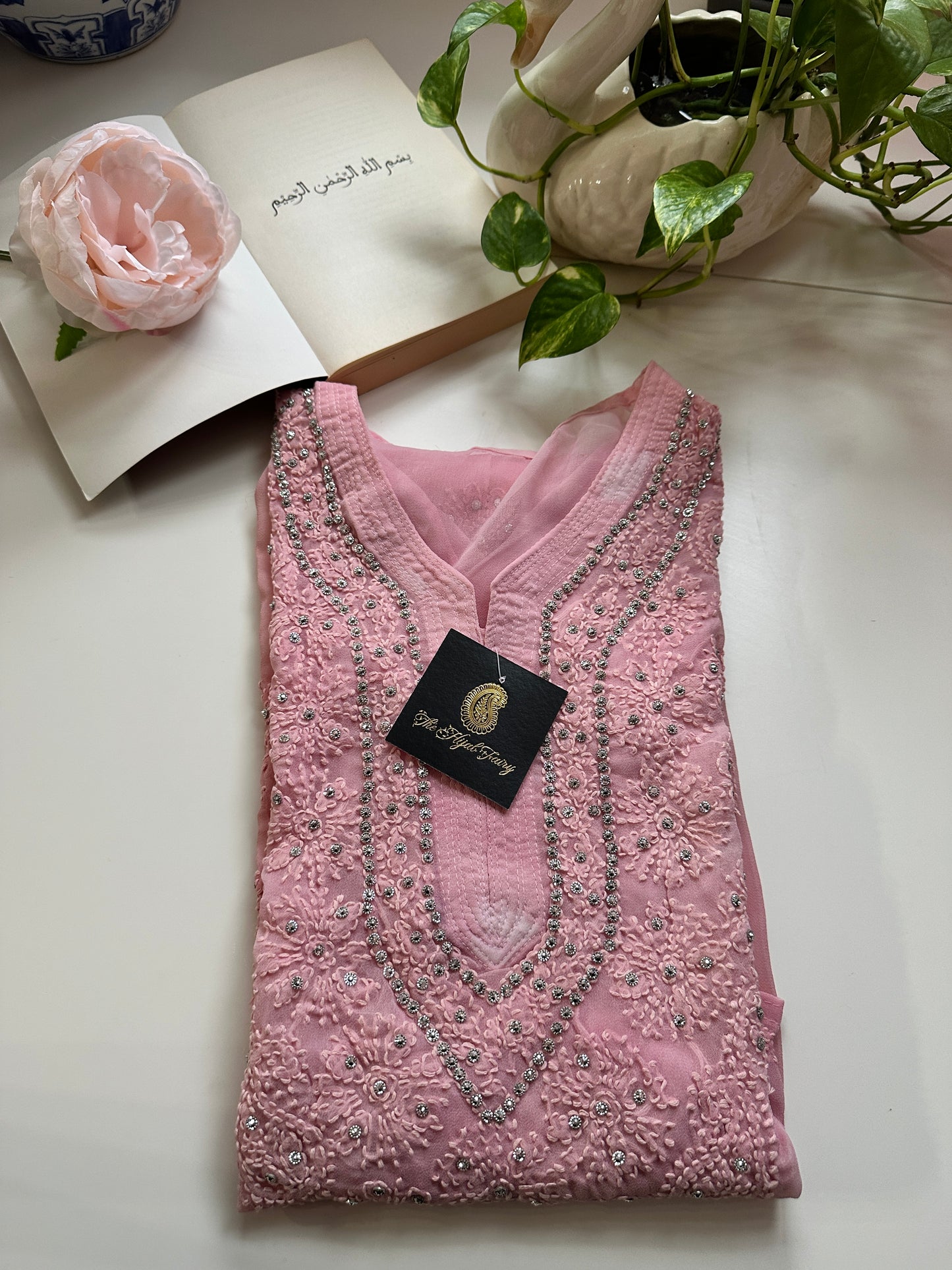 Rose Pink - Georgette Stone Kurta