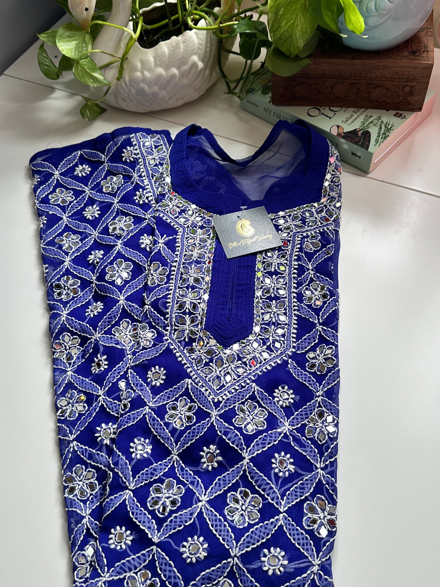 Navy Blue - Georgette Mirror Kurta