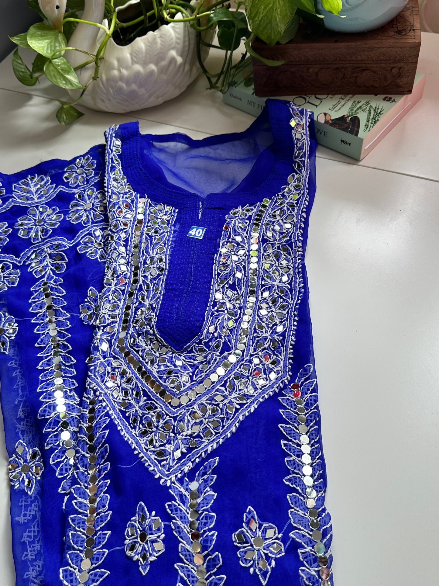 Navy Blue - Georgette Mirror Kurta