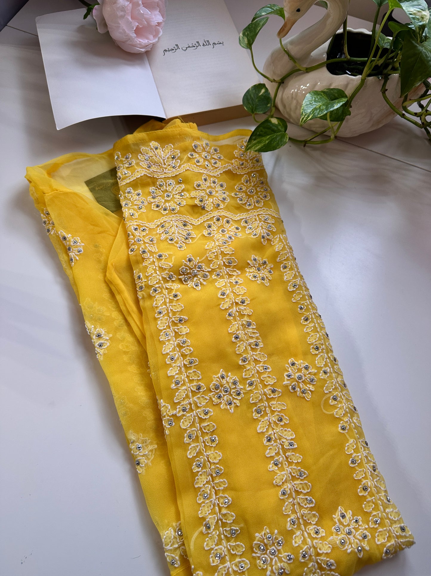 Yellow - Georgette Stone Kurta