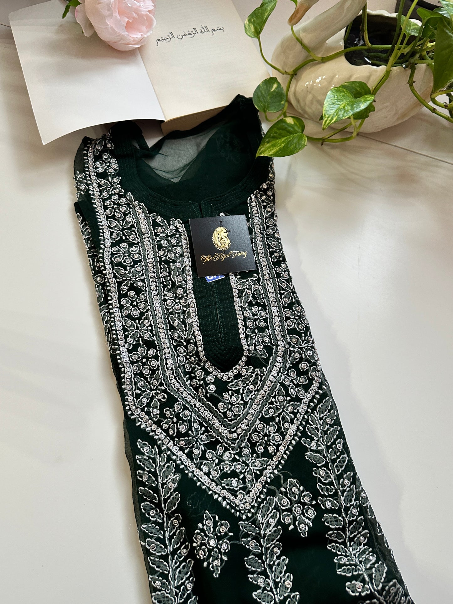 Dark Green - Georgette Stone Kurta