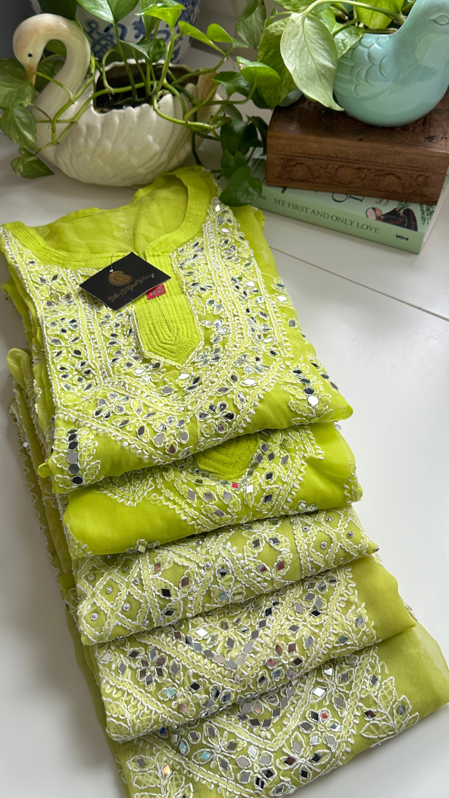 Parrot Green - Georgette Mirror Kurta