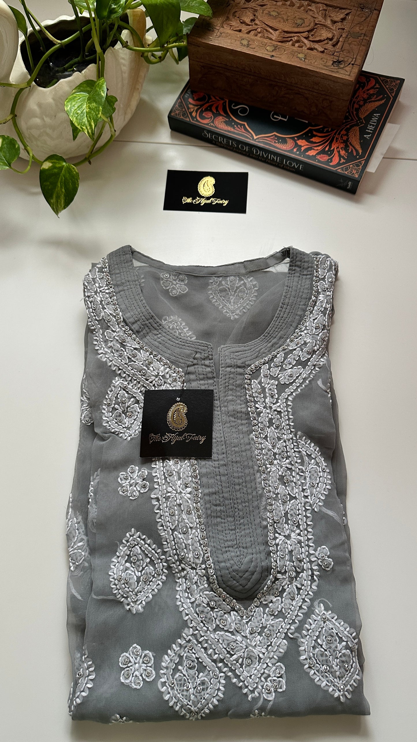 Georgette Stone Kurta- Light Grey