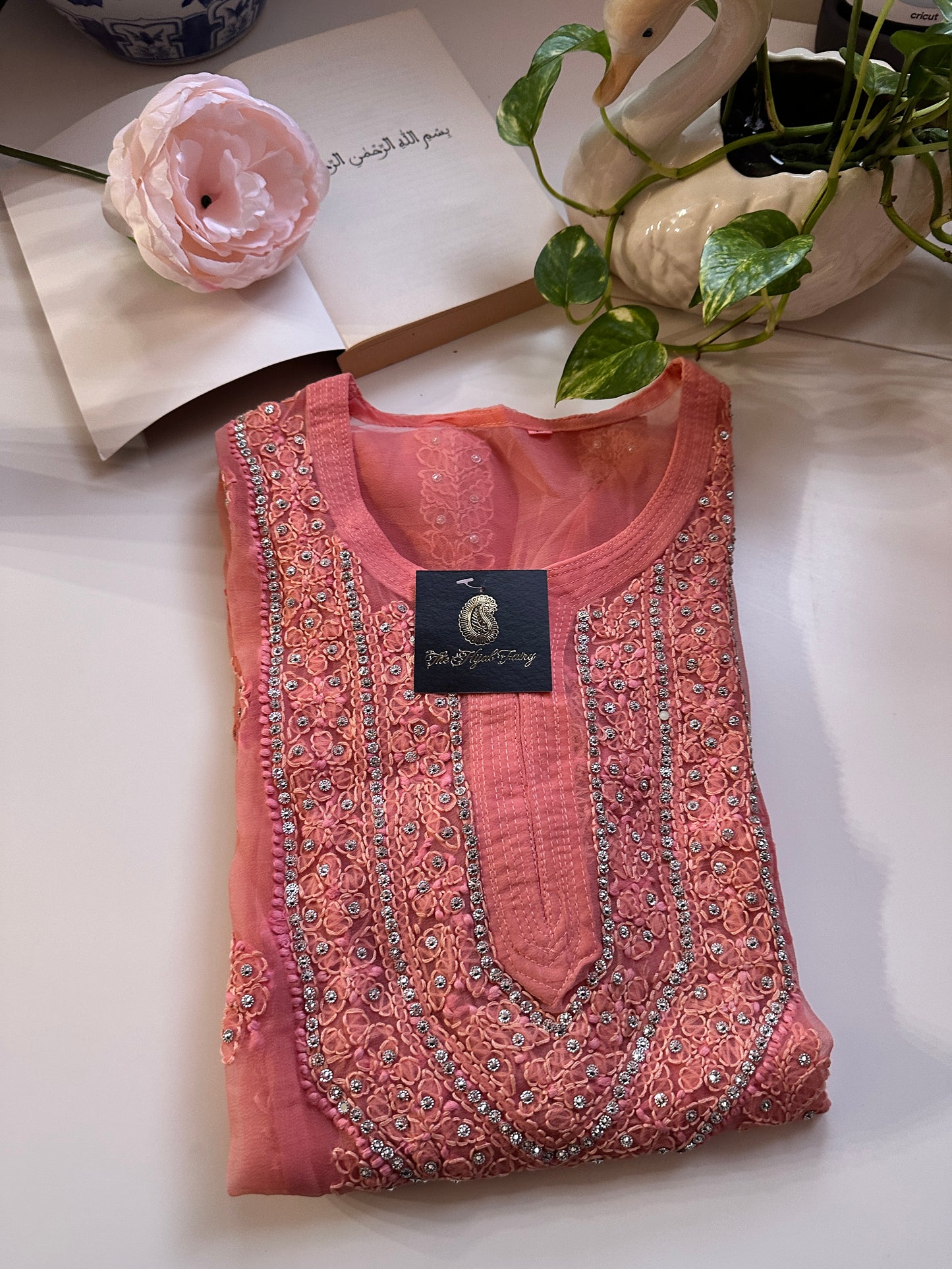 Peach Tiedye - Georgette Stone Kurta