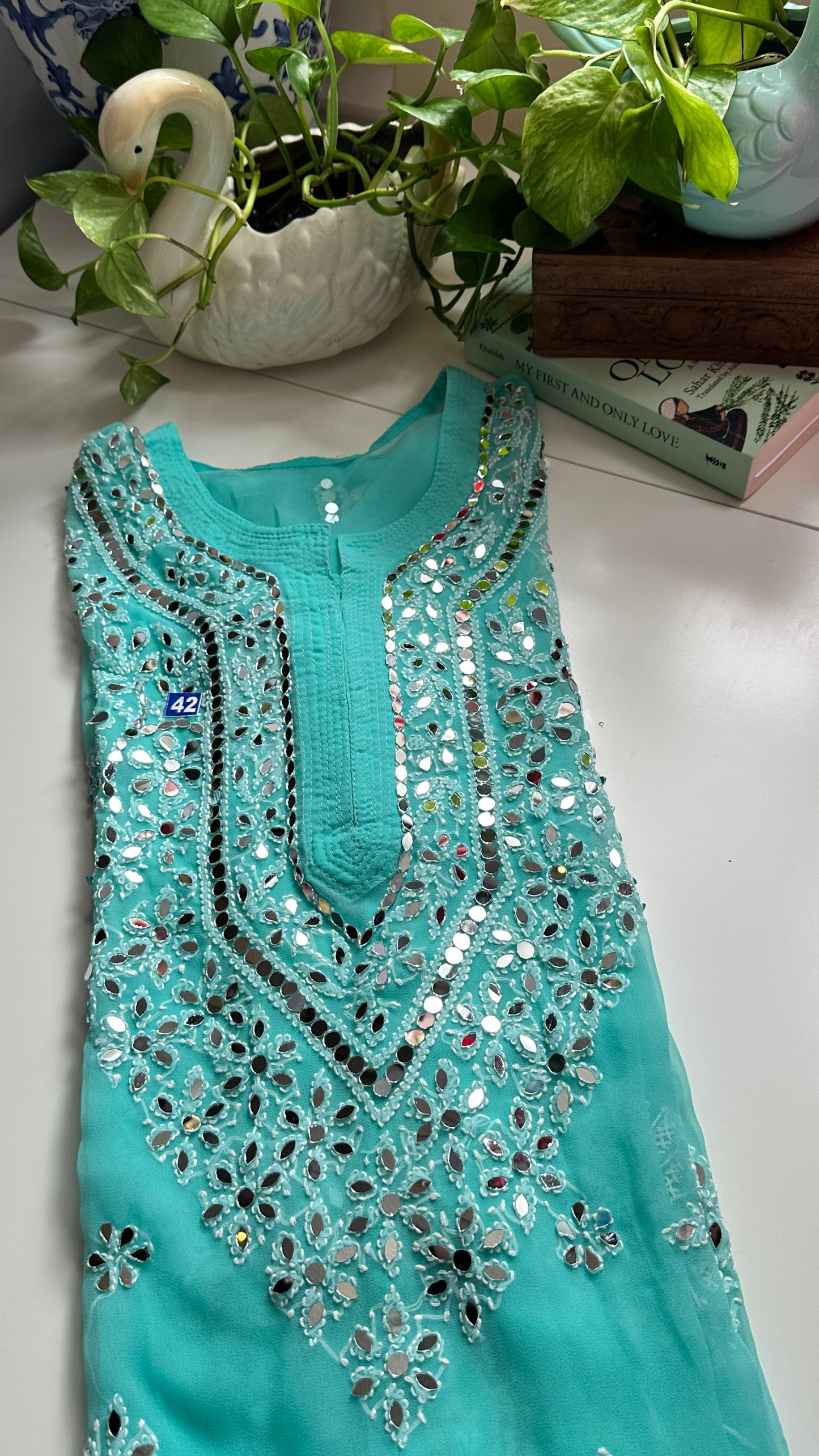 Firozi Blue - Georgette Mirror Kurta