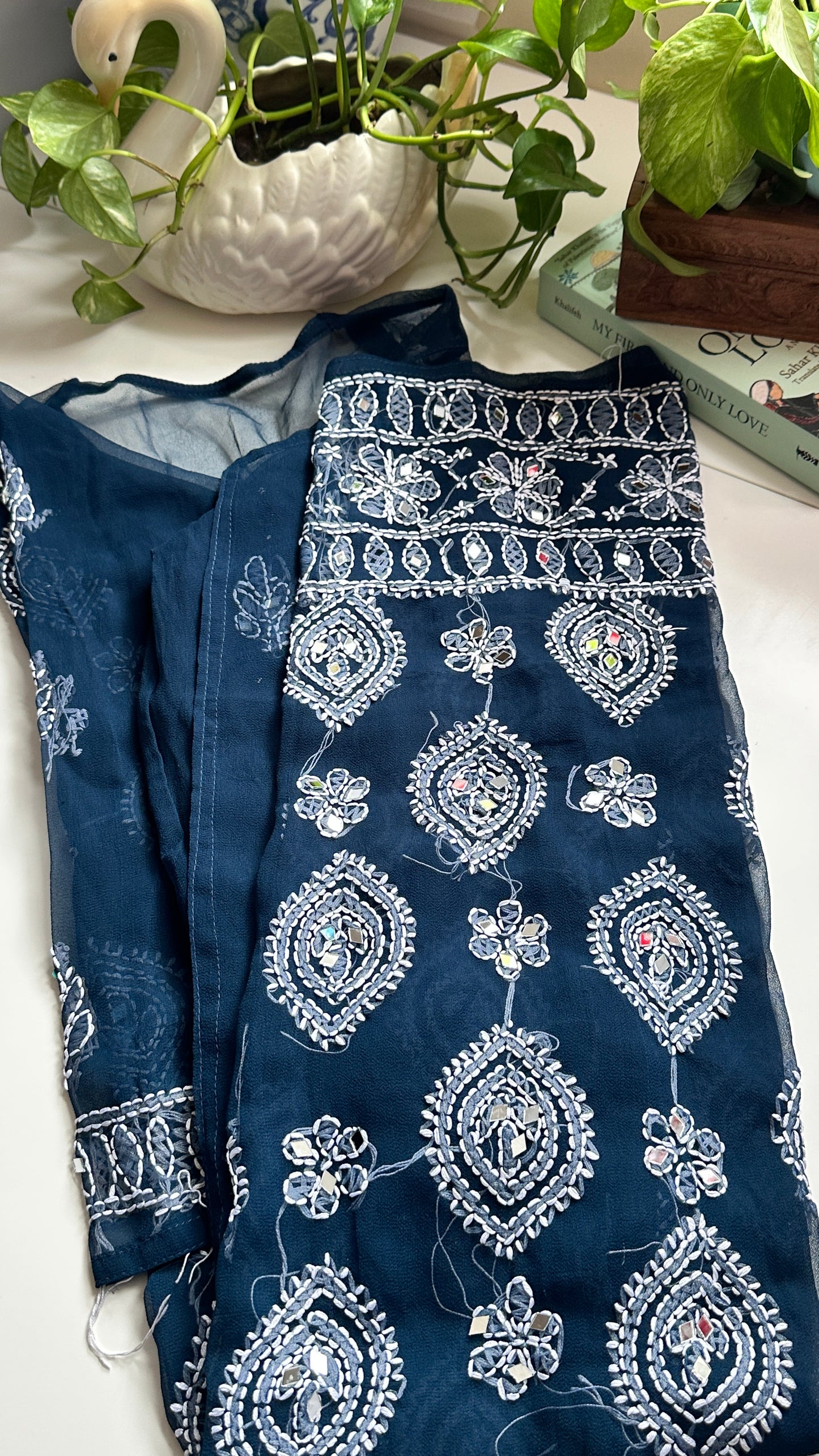 Teal Blue - Georgette Mirror Kurta