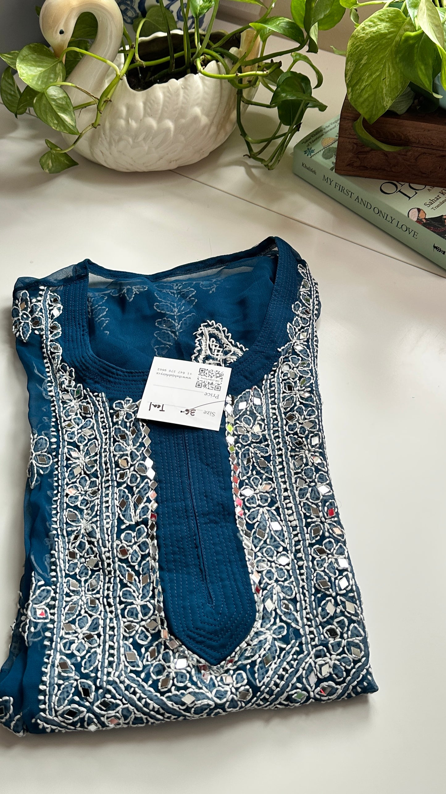 Teal Blue - Georgette Mirror Kurta