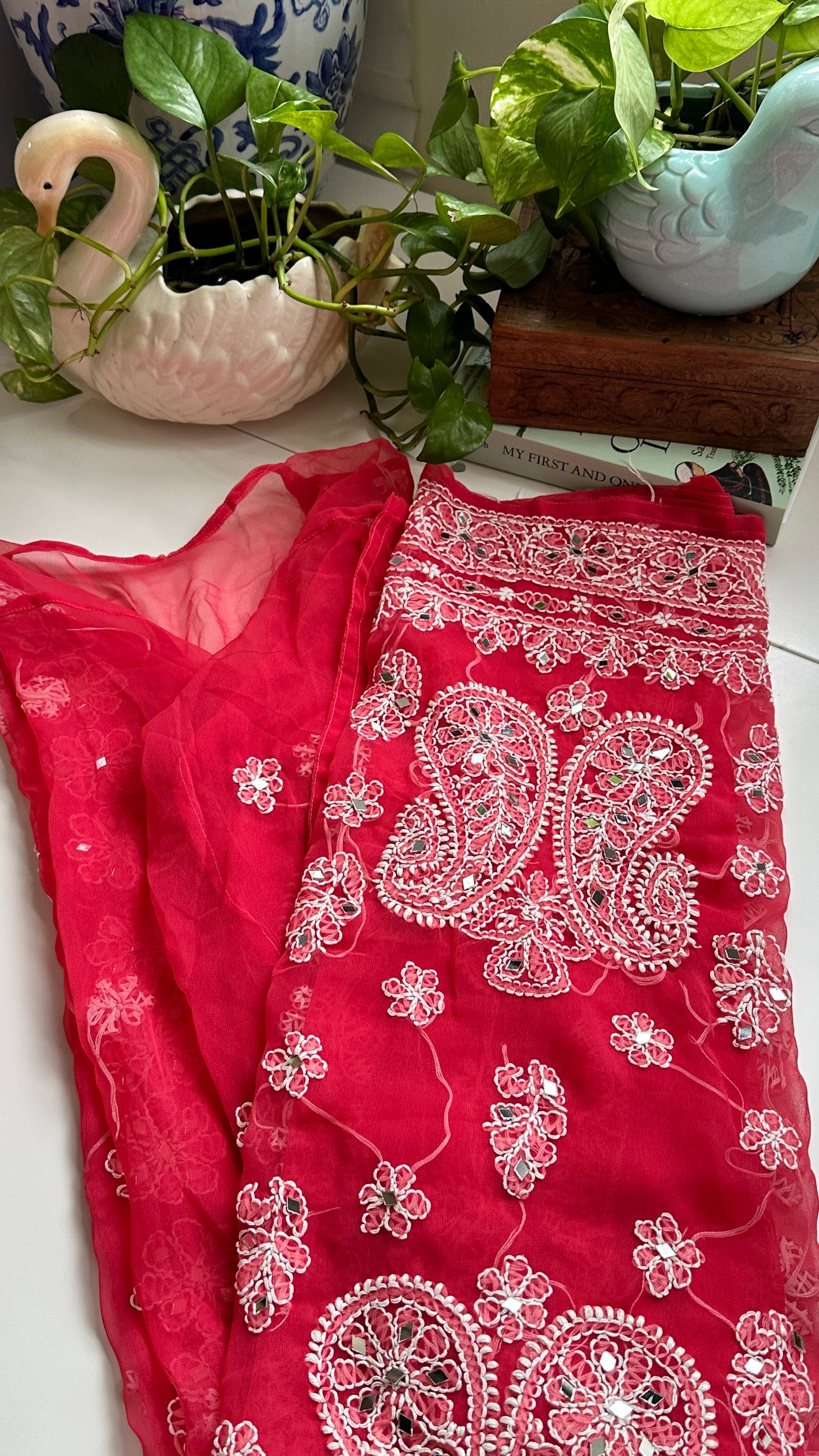 Strawberry Pink - Georgette Mirror Kurta