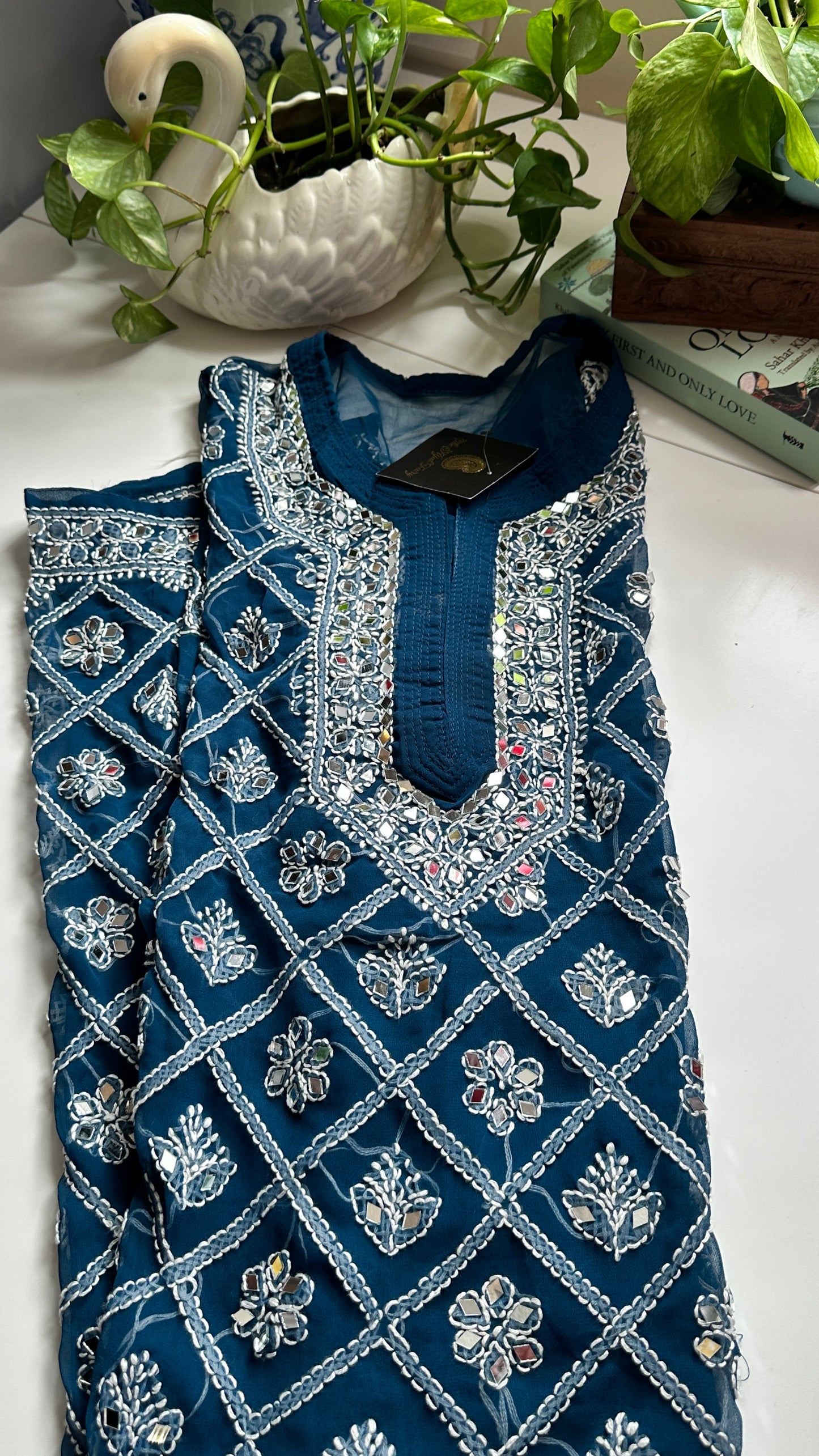 Teal Blue - Georgette Mirror Kurta
