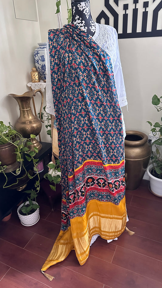 Patan Patpola Silk Dupatta Blue