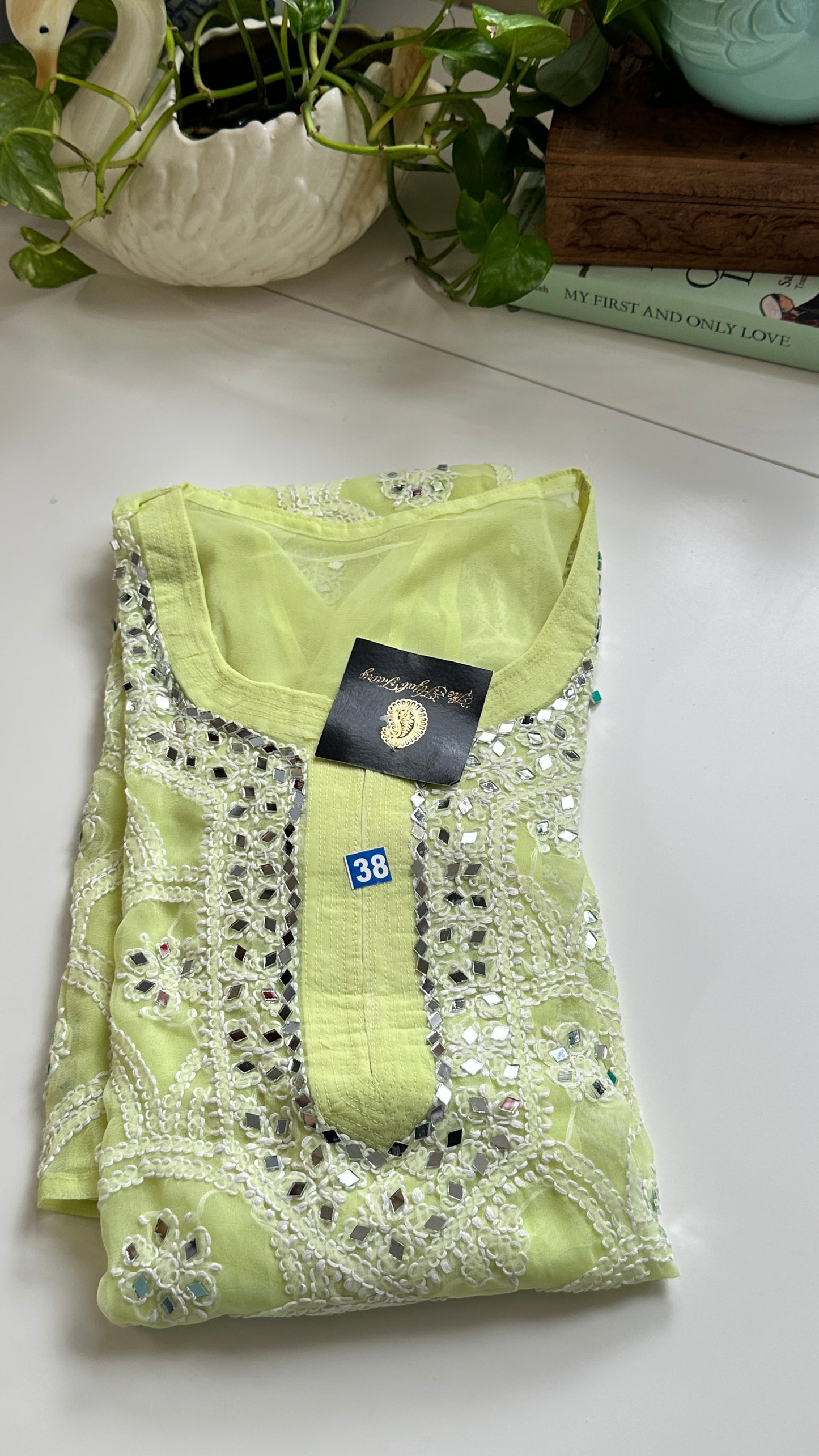 Lime Green - Georgette Mirror Kurta