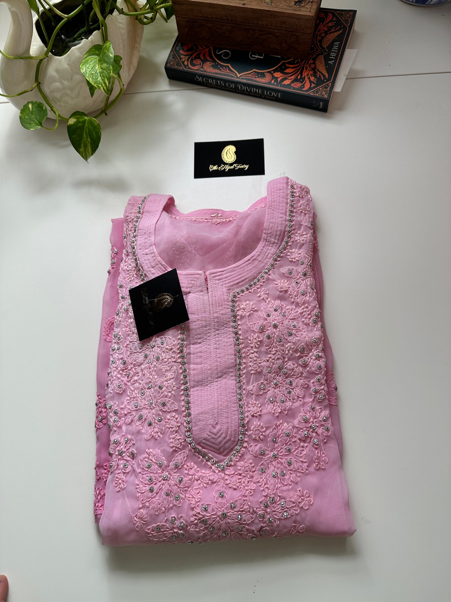 Georgette Stone Kurta- Petal Pink