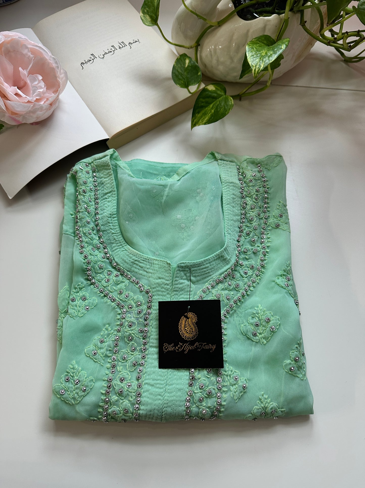 Mint Green - Georgette Stone Kurta