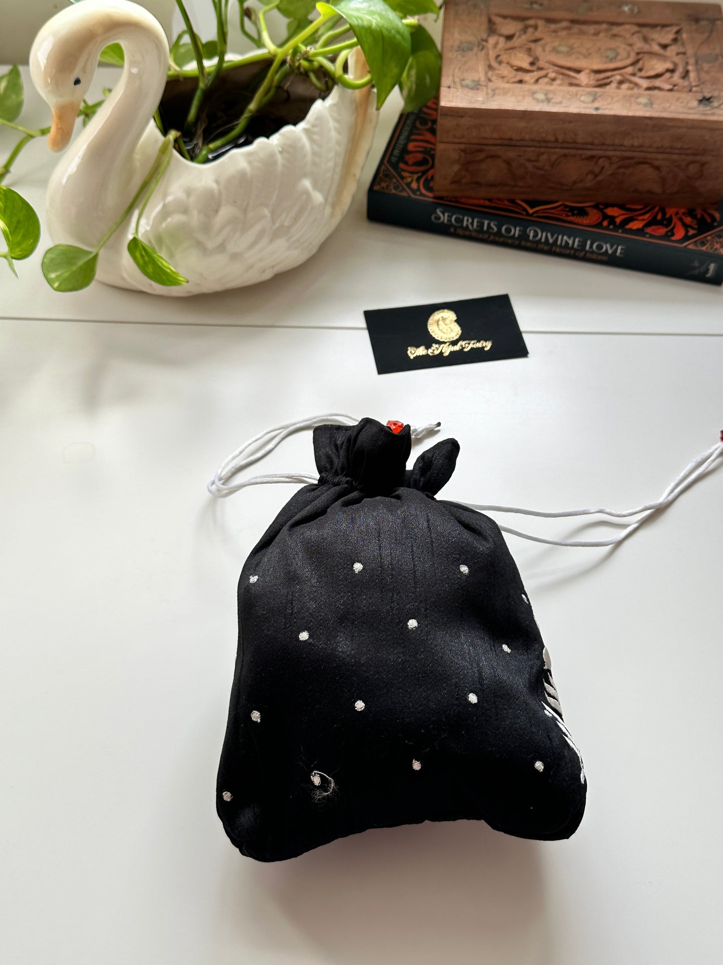 Parsi Gara Embroidered Potli Bag - Black & White