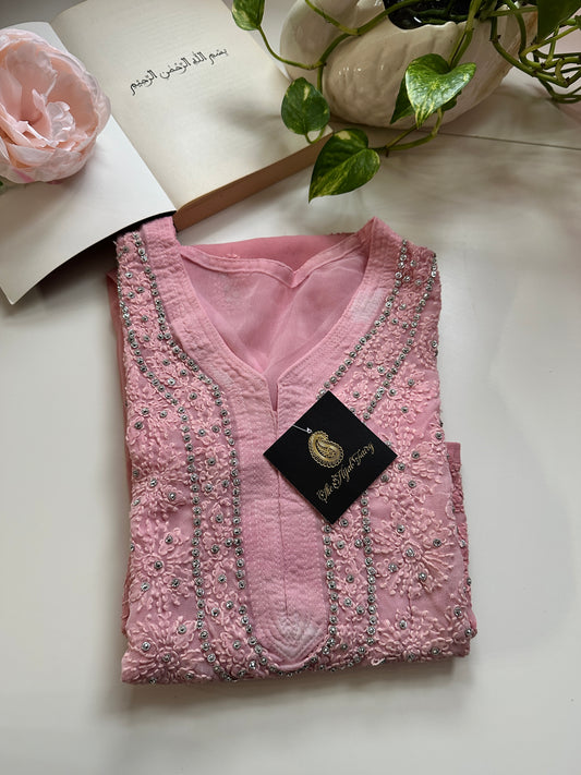 Rose Pink - Georgette Stone Kurta