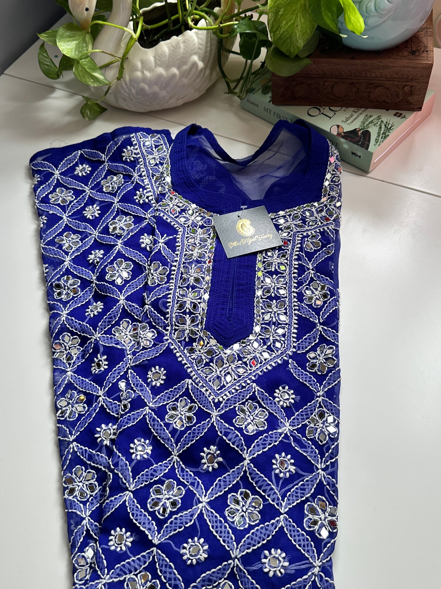 Navy Blue - Georgette Mirror Kurta
