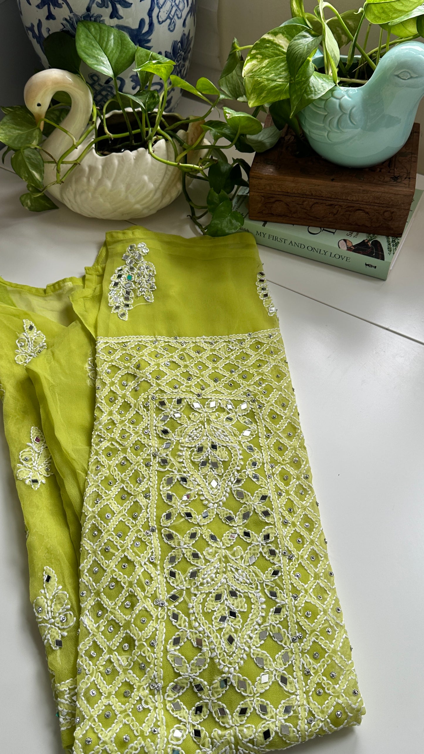 Parrot Green - Georgette Mirror Kurta