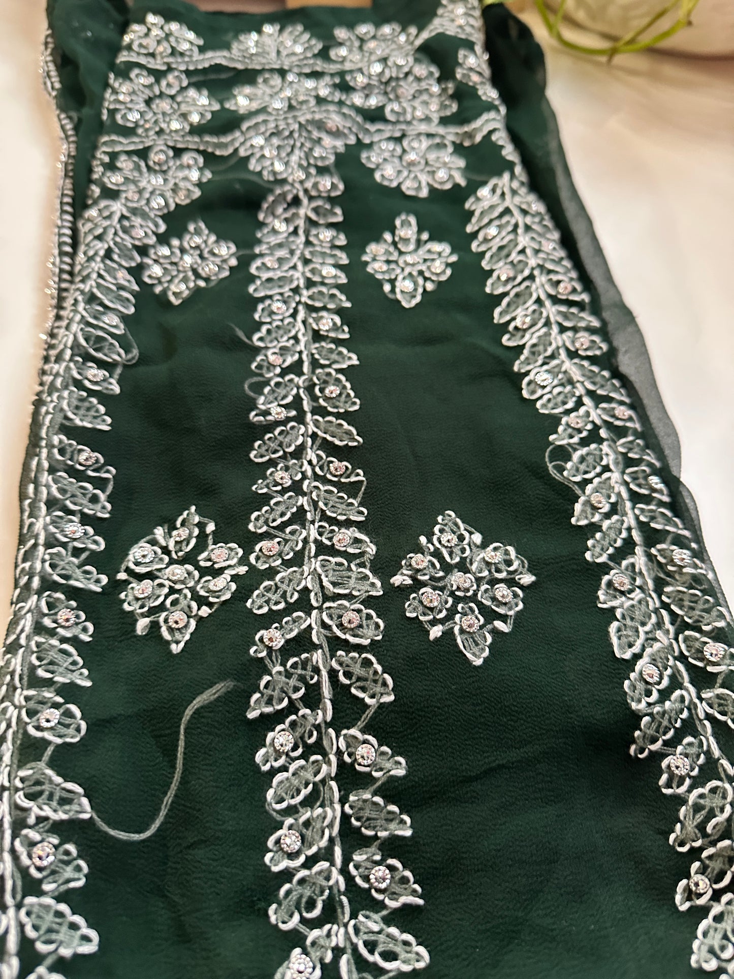 Dark Green - Georgette Stone Kurta