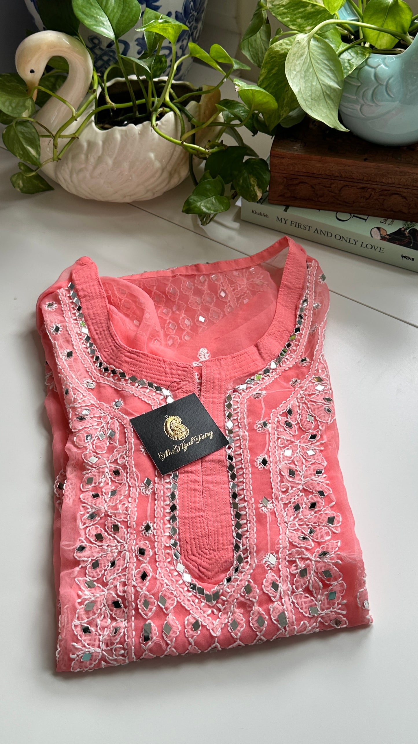 Peach Pink- Georgette Mirror Kurta