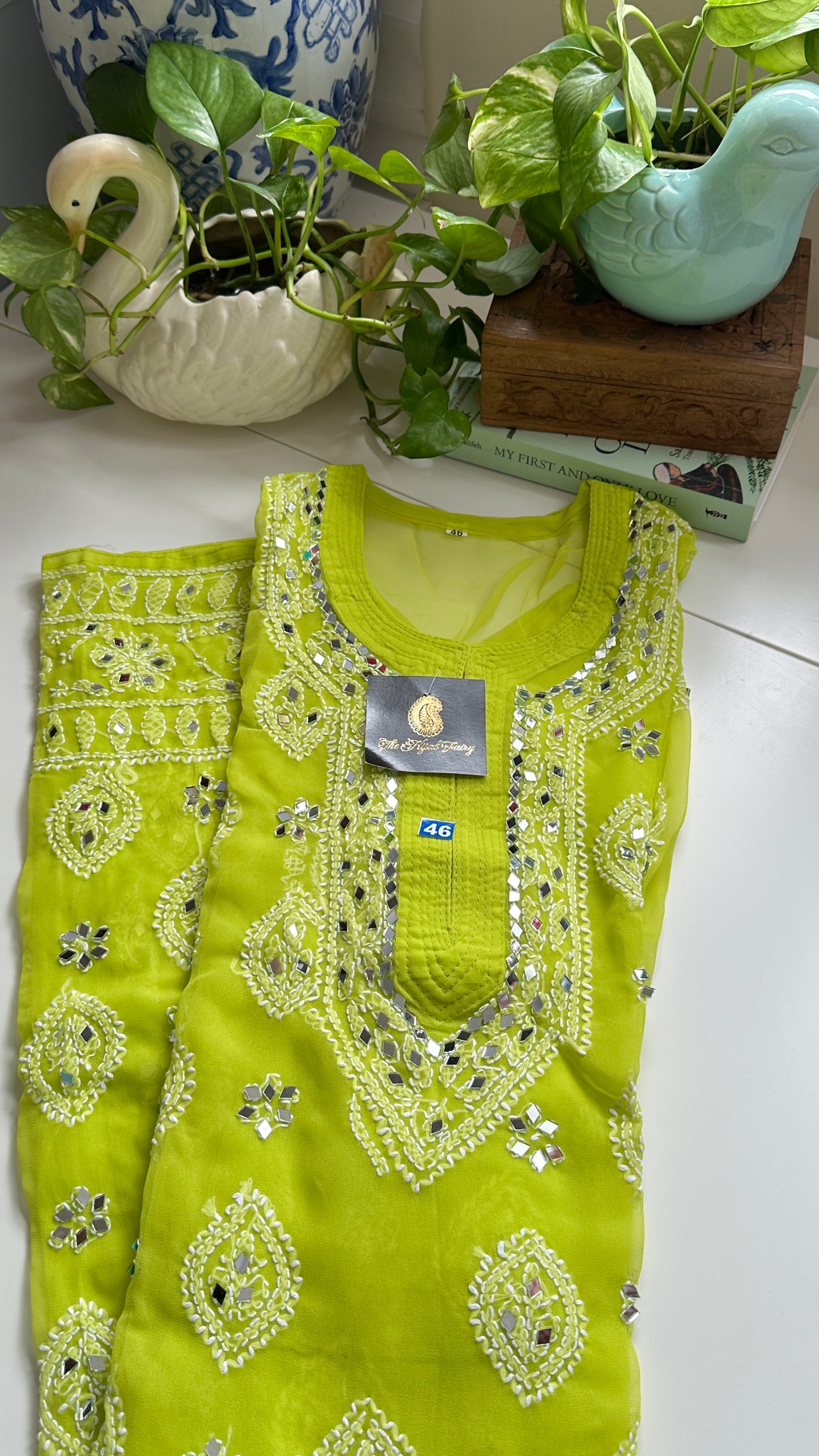 Parrot Green - Georgette Mirror Kurta