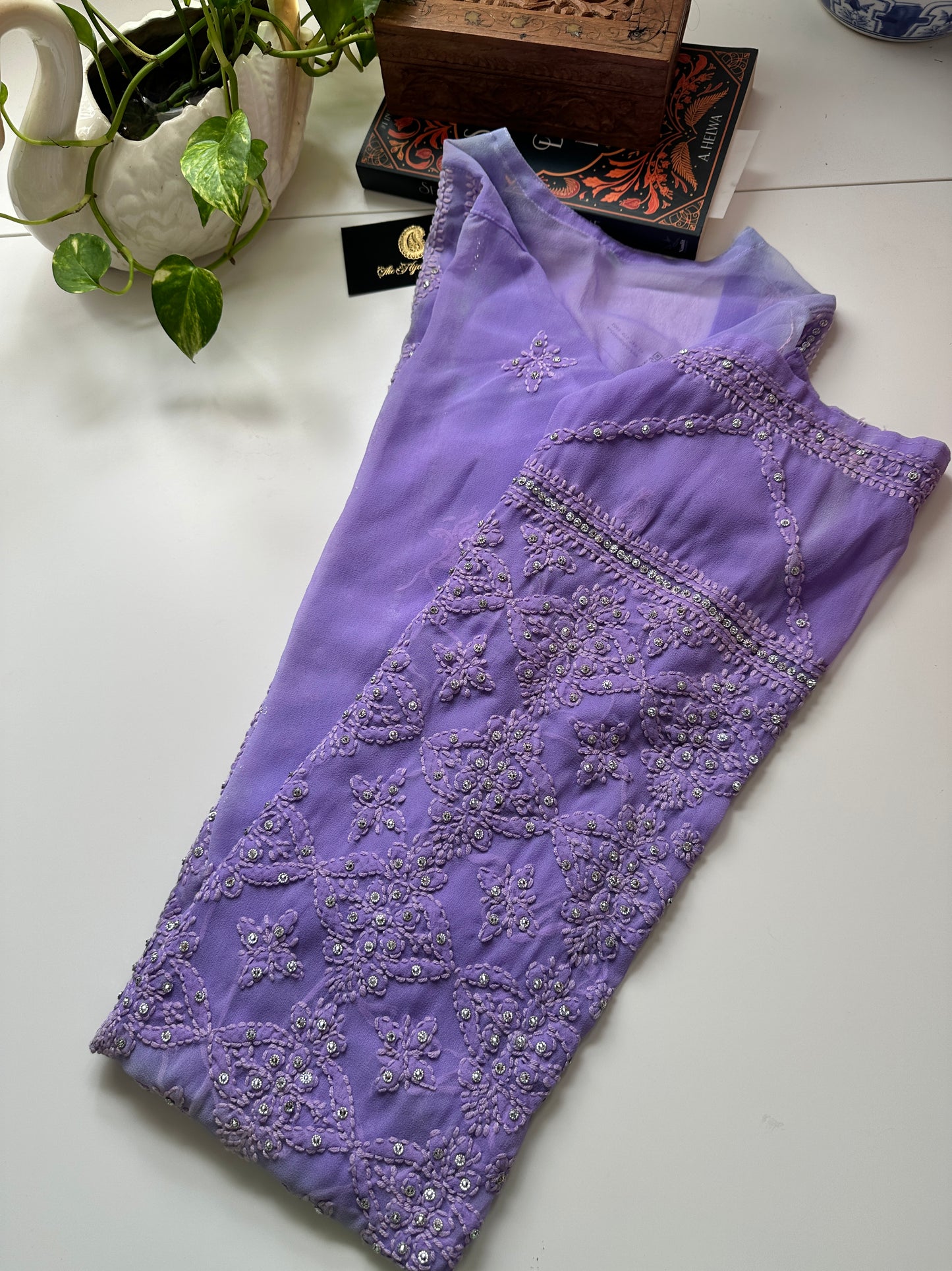Georgette Stone Kurta- Lilac 2