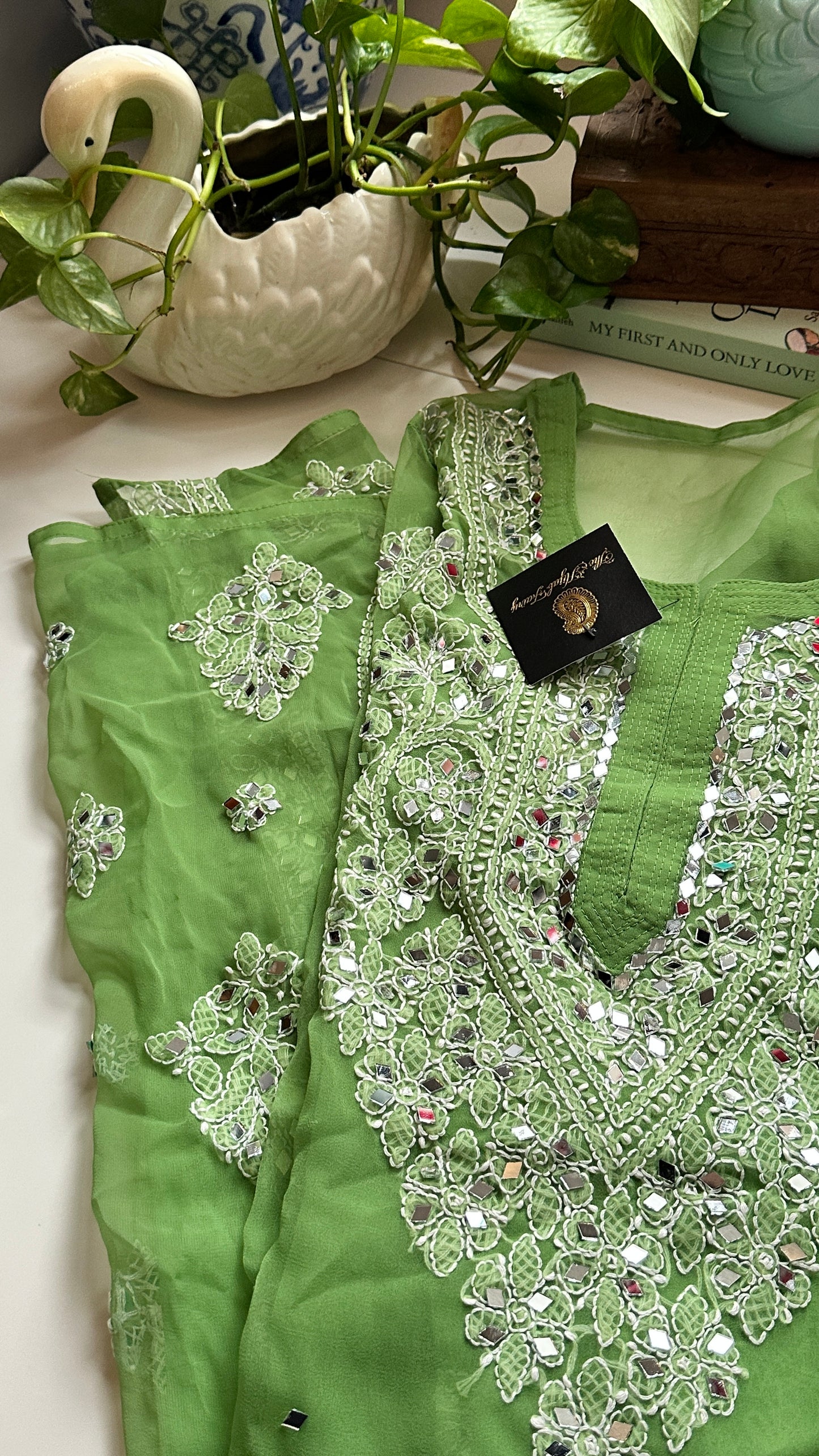 Basil Green - Georgette Mirror Kurta