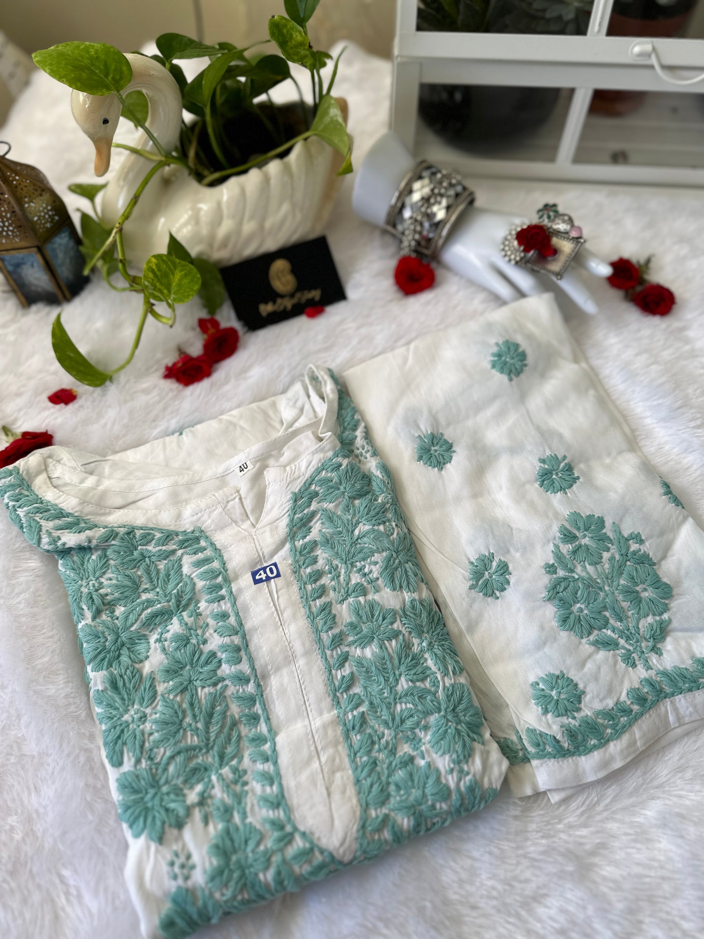 Light Ferozi Chikankari Modal 2-Piece Set – The Hijab Fairy (5 of 6)