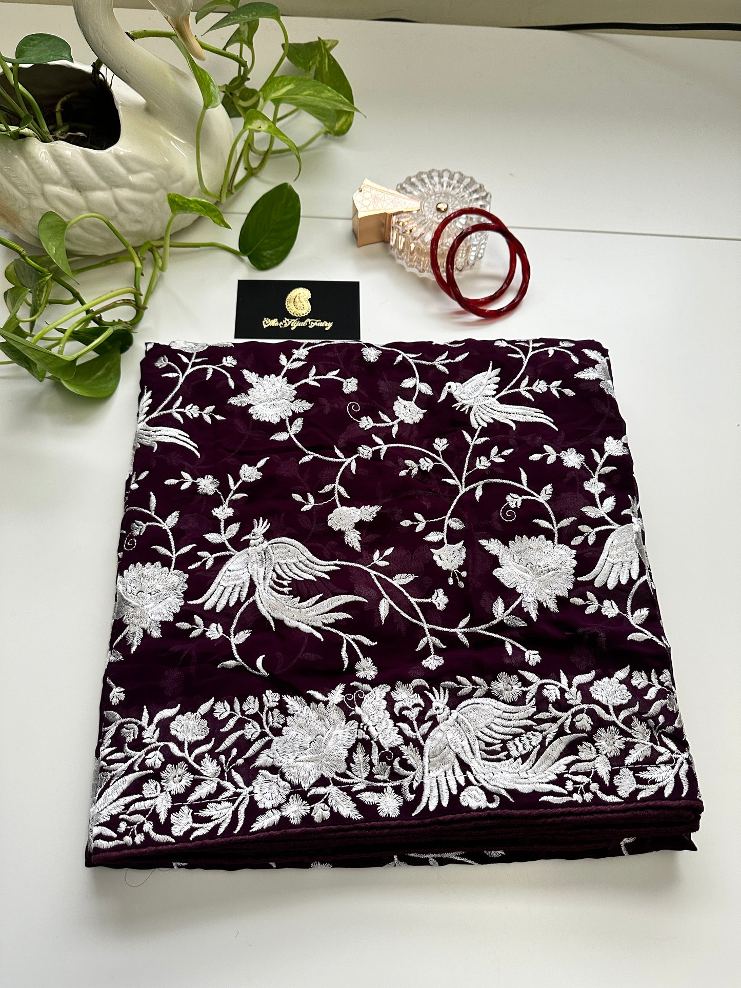 Parsi Gara Premium Dupatta - Wine