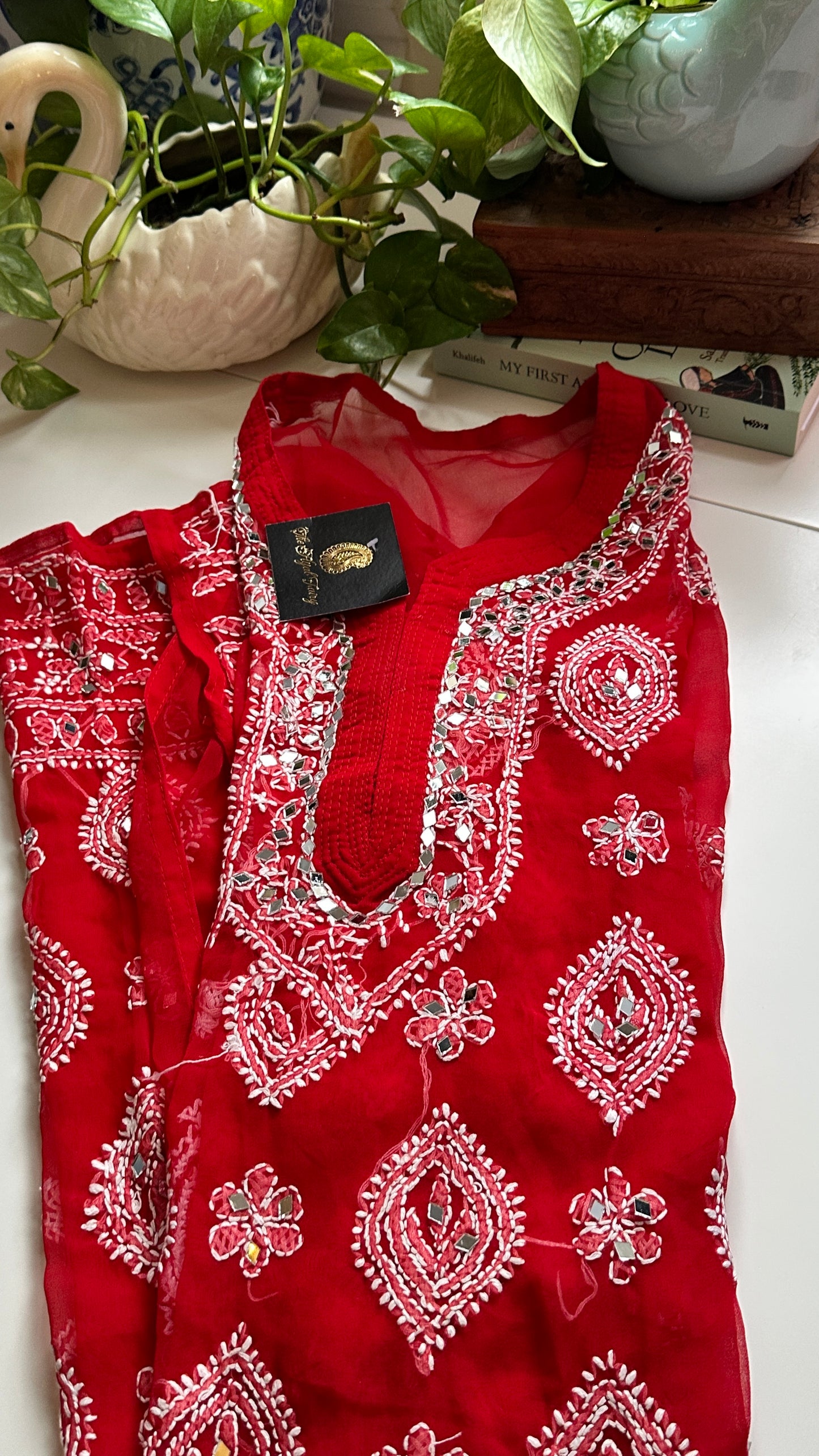 Red - Georgette Mirror Kurta