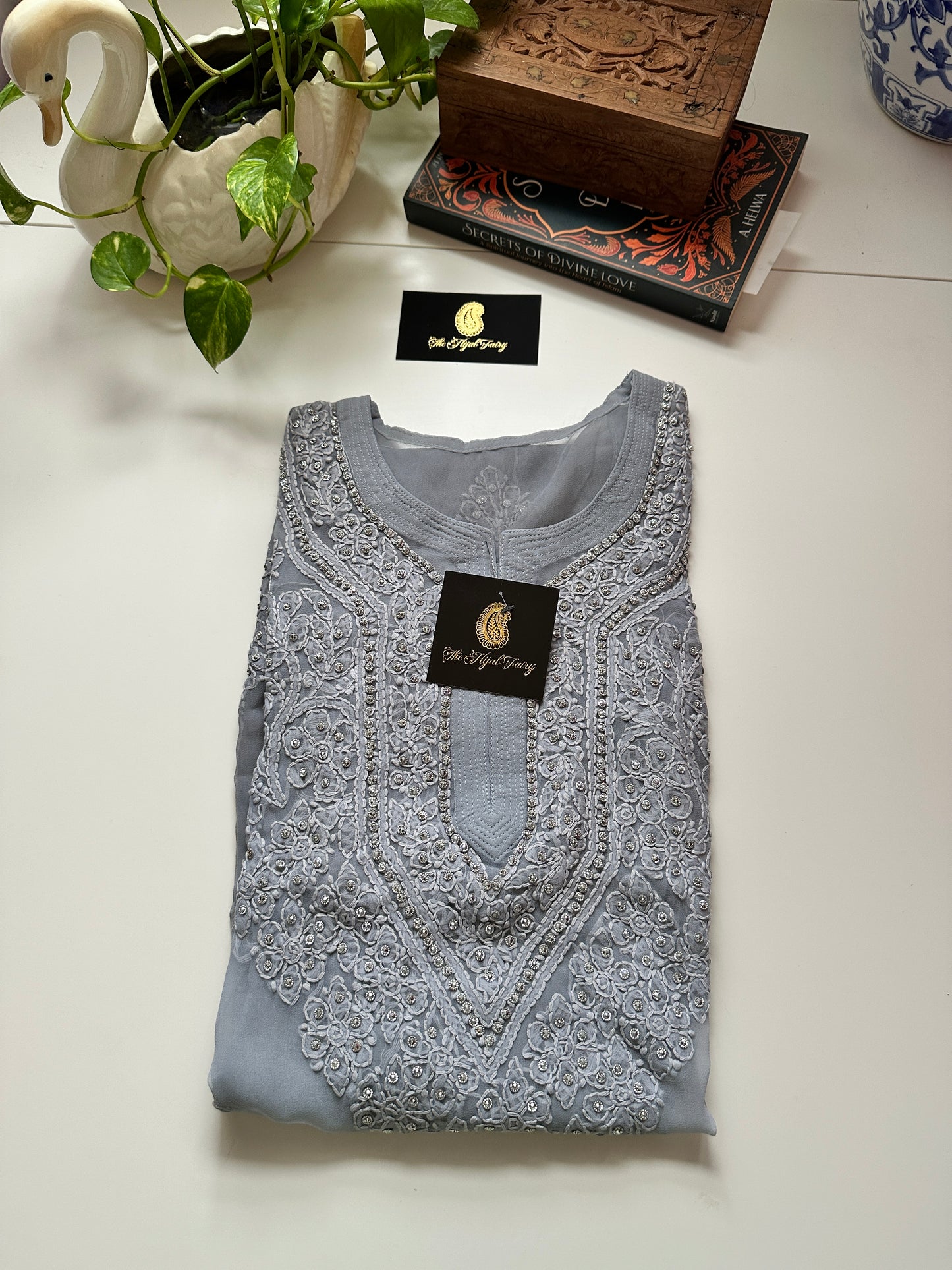 Georgette Stone Kurta- Light Grey