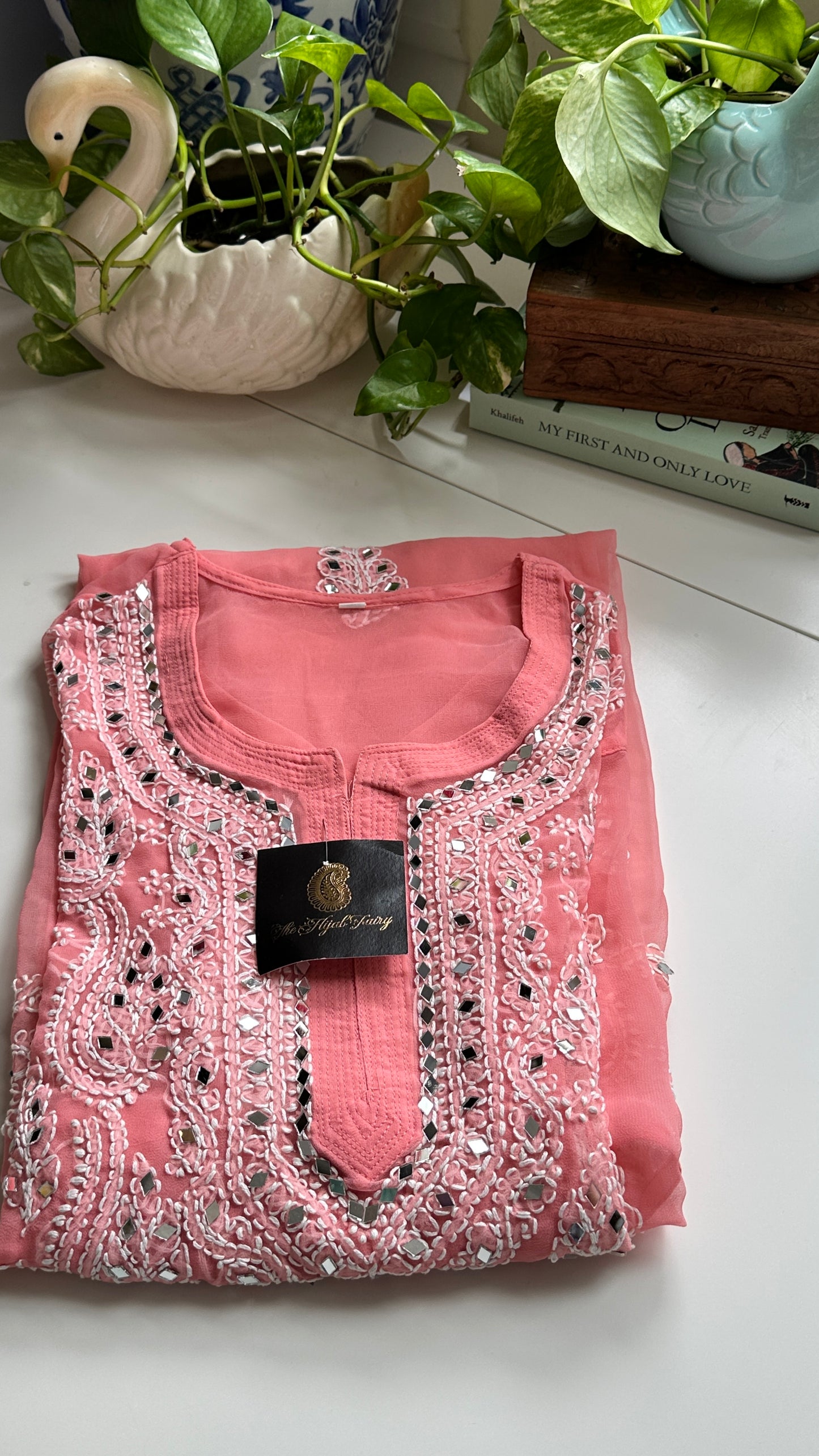 Peach Pink- Georgette Mirror Kurta