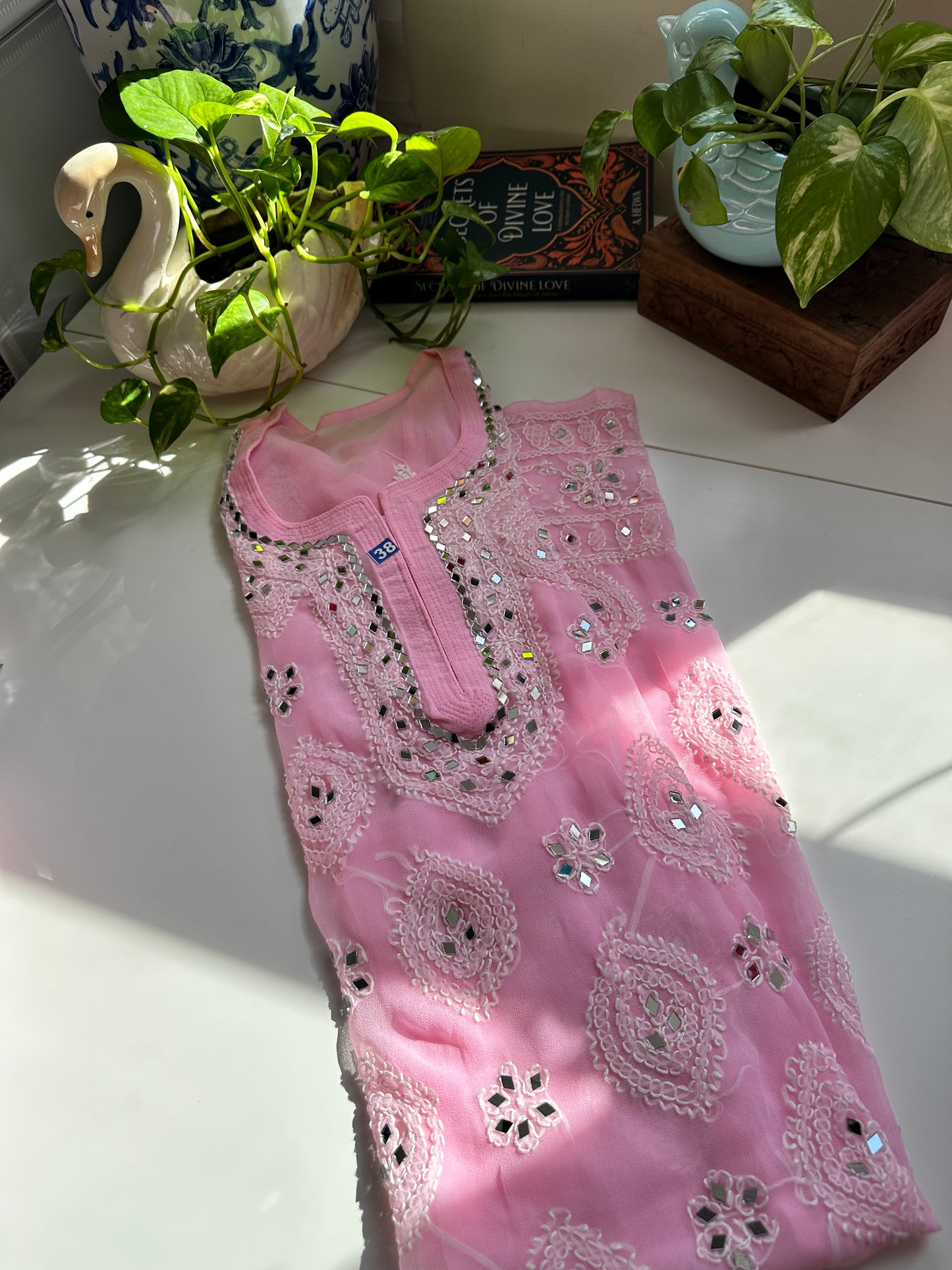 Light Pink - Georgette Mirror Kurta