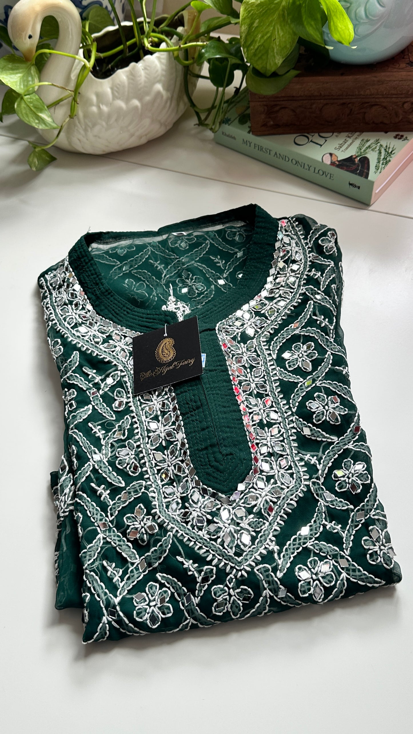 Dark Green - Georgette Mirror Kurta