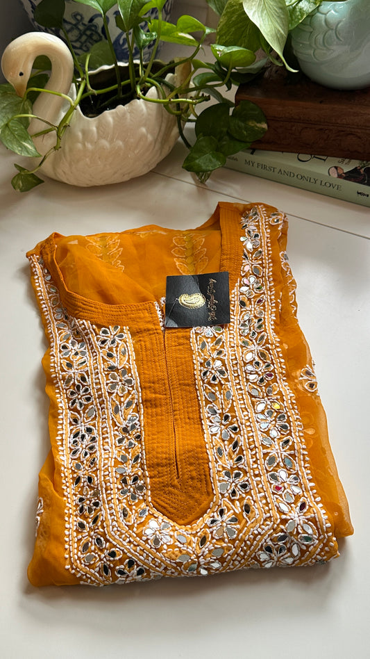 Mustard - Georgette Mirror Kurta