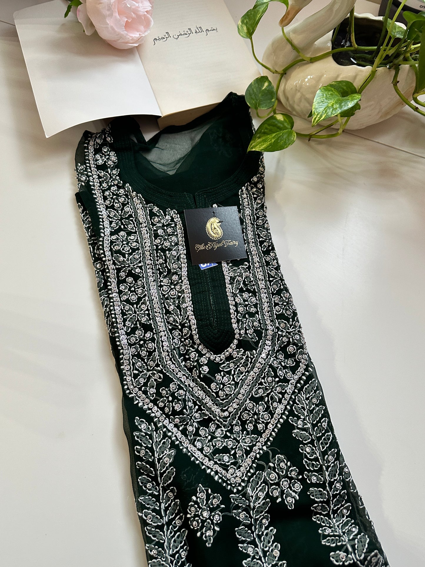 Dark Green - Georgette Stone Kurta