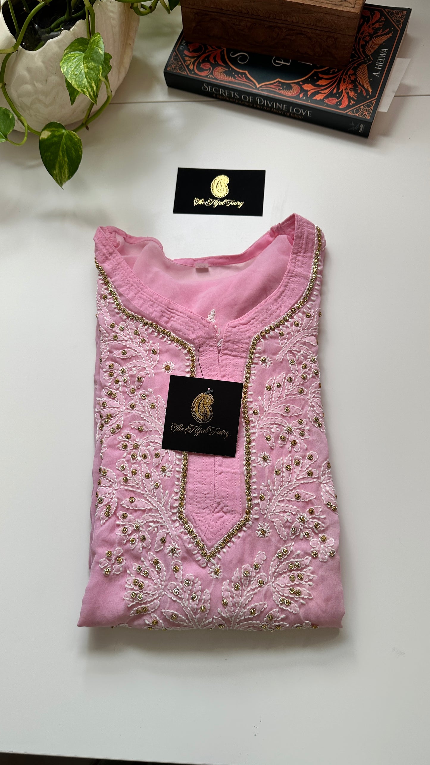 Georgette Stone Kurta- Petal Pink