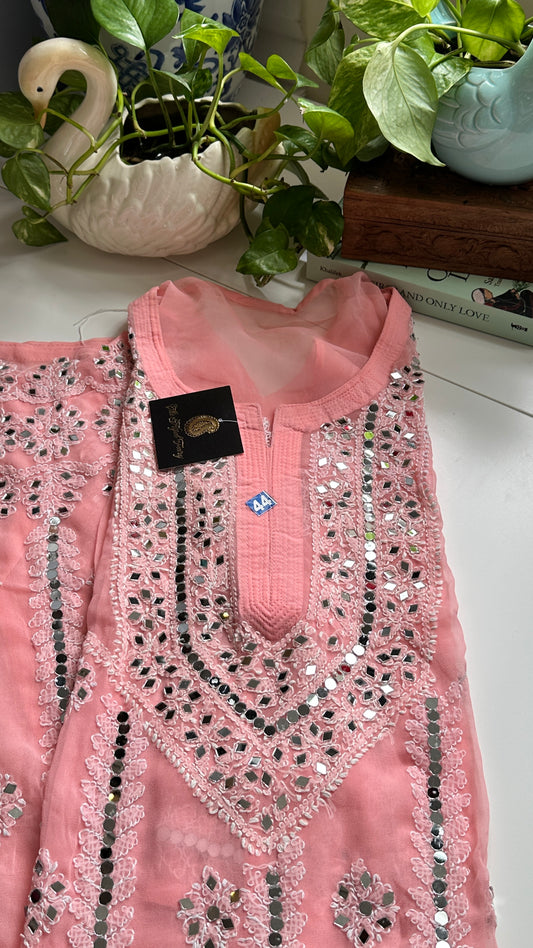 Peach Pink- Georgette Mirror Kurta