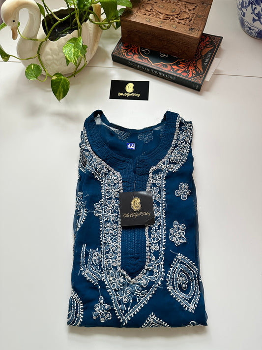 Georgette Stone Kurta- Teal Blue