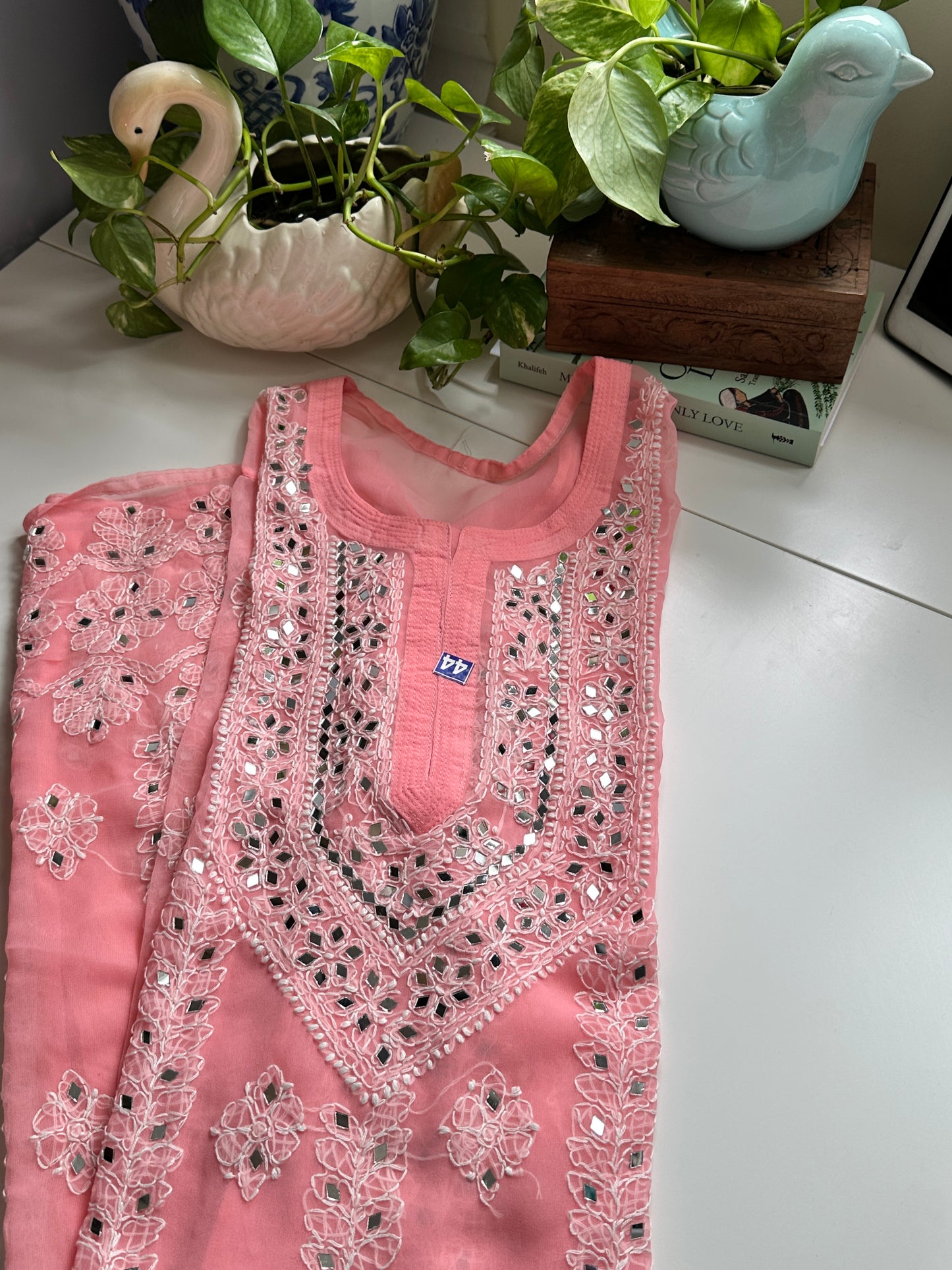 Peach Pink- Georgette Mirror Kurta