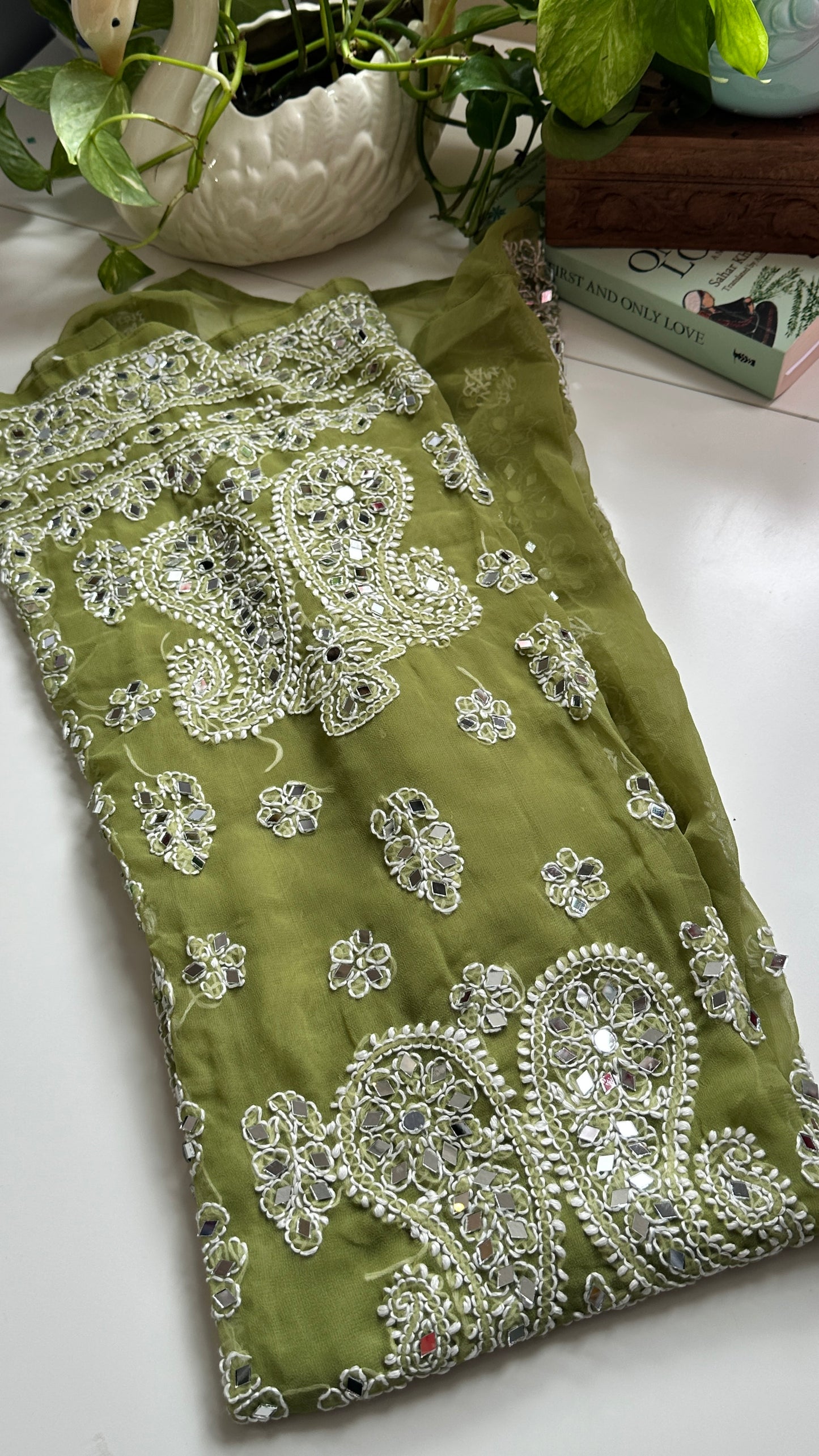 Olive Green - Georgette Mirror Kurta