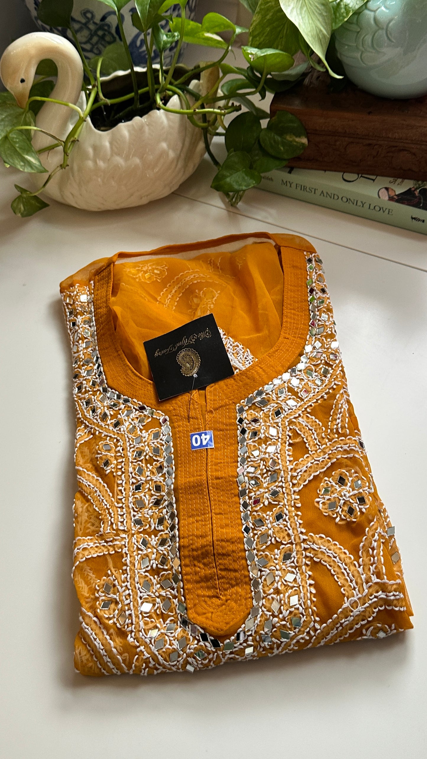Mustard - Georgette Mirror Kurta