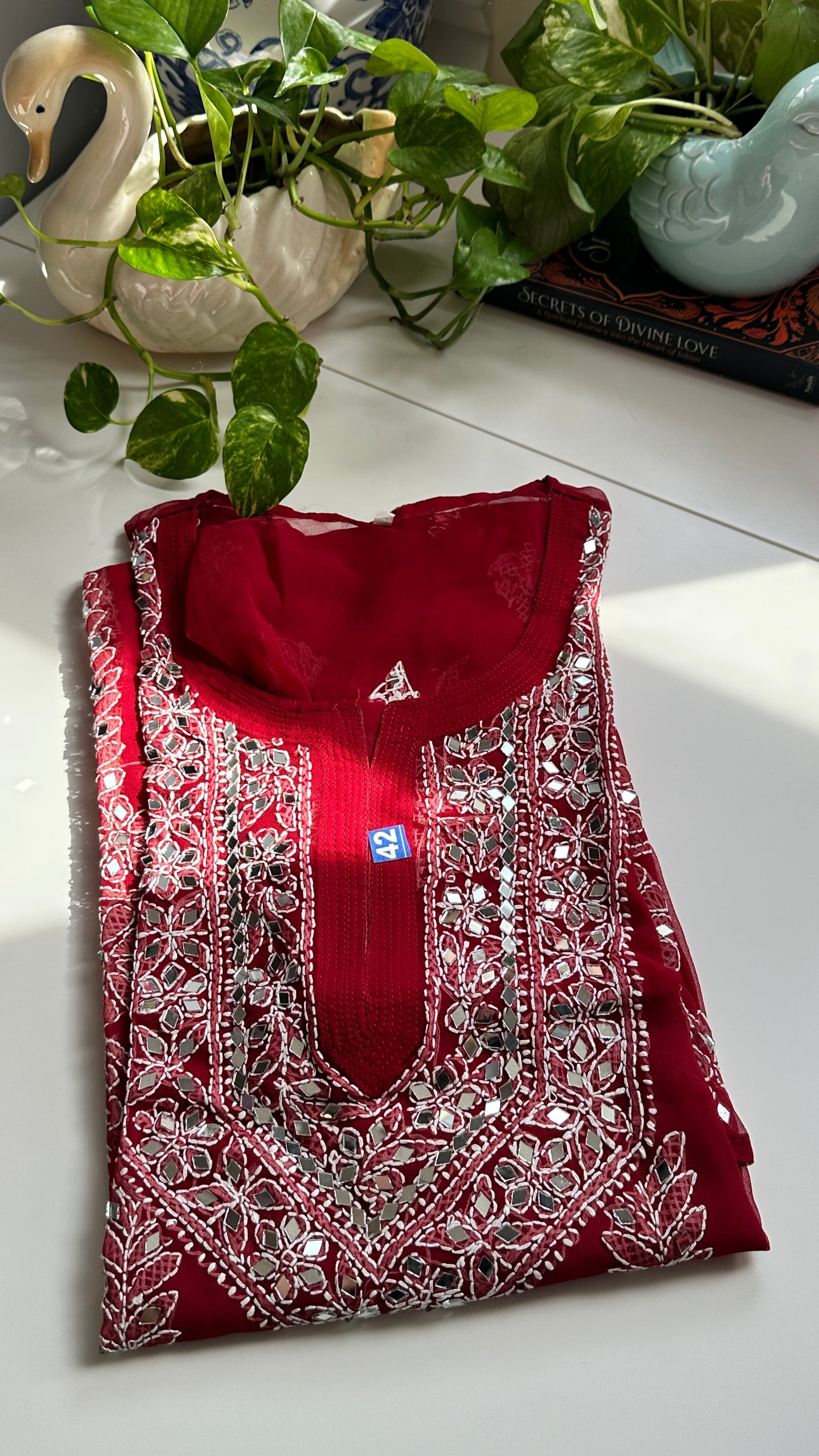 Maroon - Georgette Mirror Kurta