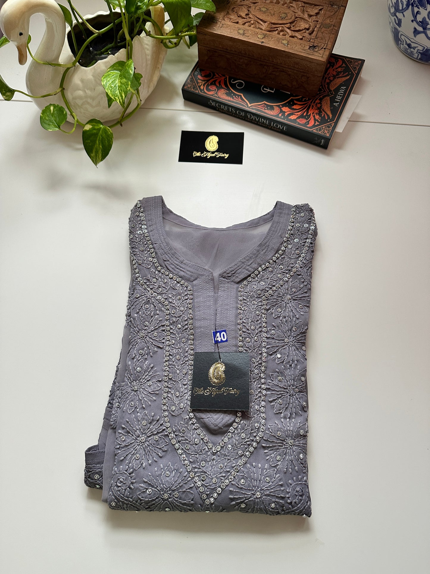 Georgette Stone Kurta- Dark Grey